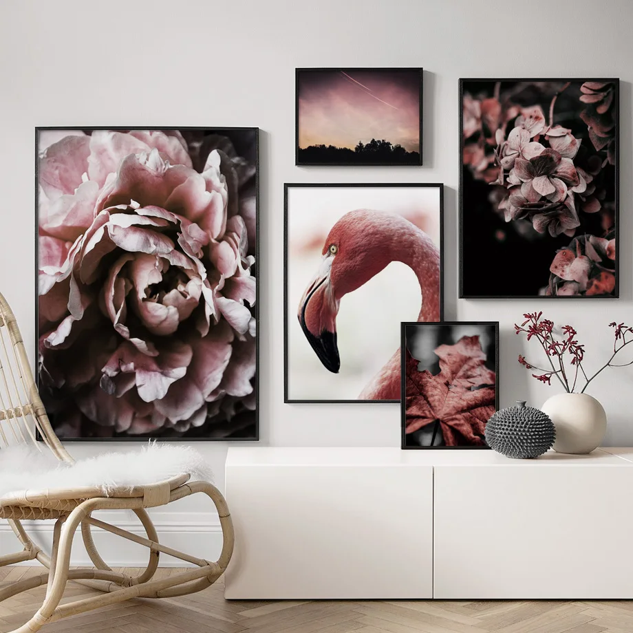 

Flamingo Sycamore Leaf Peony Flower Wall Art Canvas Painting Nordic Posters And Prints Wall Pictures For Living Room Home Decor