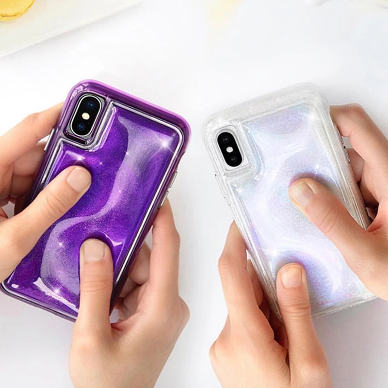 Для iPhone 6 6S 7 8 Plus X XS Max XR чехол противоударный 2 в 1 жидкий зыбучий песок фиолетовый