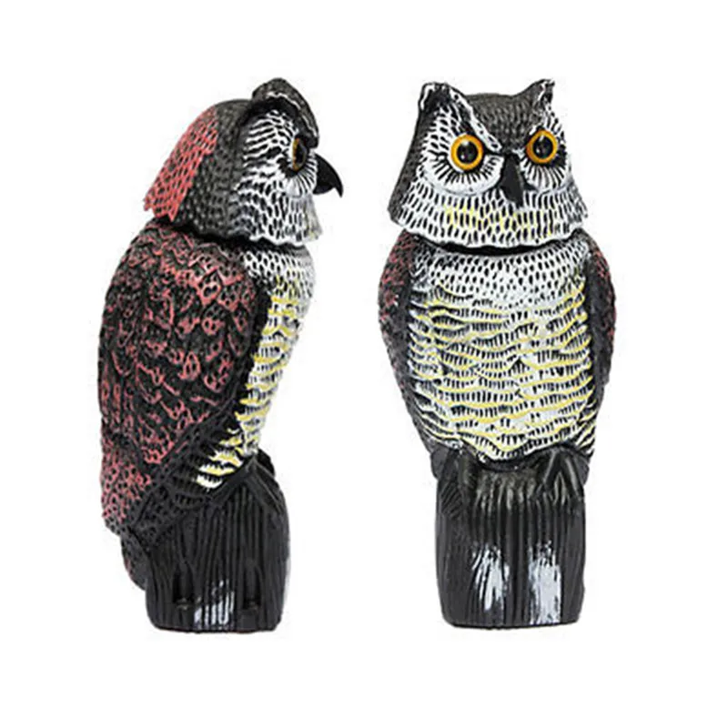 Large Realistic Owl Decoy Rotating Head Weed Pest Control Crow Scarecrow Home Decor Figurines