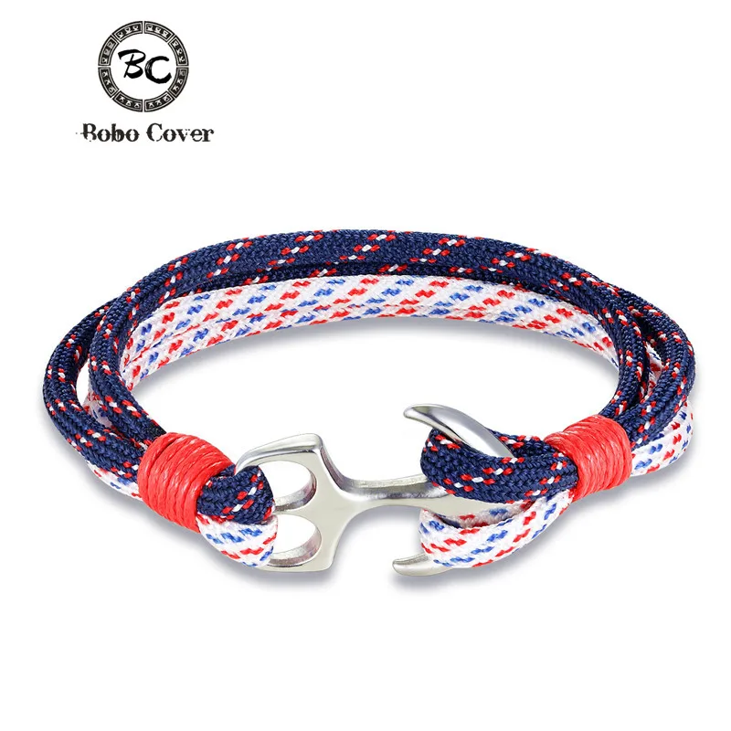 

Bobo Cover New Arrival Stainless Steel Bracelets Fashion Jewelry navy style Sport Camping cord Anchor Bracelet for Men Women