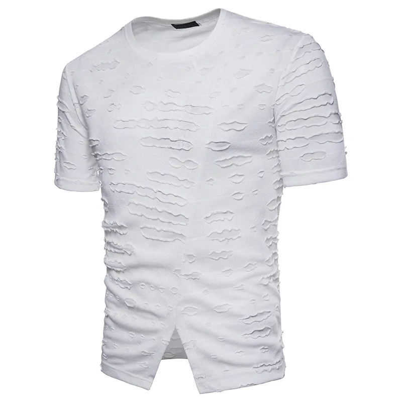 Ripped T Shirt Men 2018 Summer Mens Hip Hop Shirts Casual Slim Fit Tee Homme Short Sleeve Fashion V Hem Male Top Tees | Мужская одежда