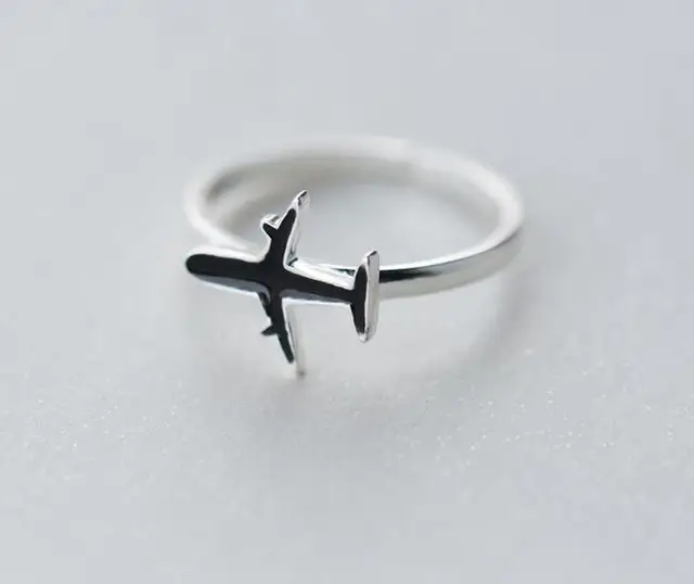 Real. 925 Sterling Silver Black Enamel Aircraft Airplane Plane Ring