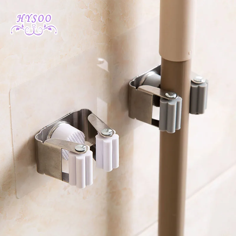 

Stainless steel mop frame creative free punching hook bathroom adhesive stick mop folder pylon broiler rack