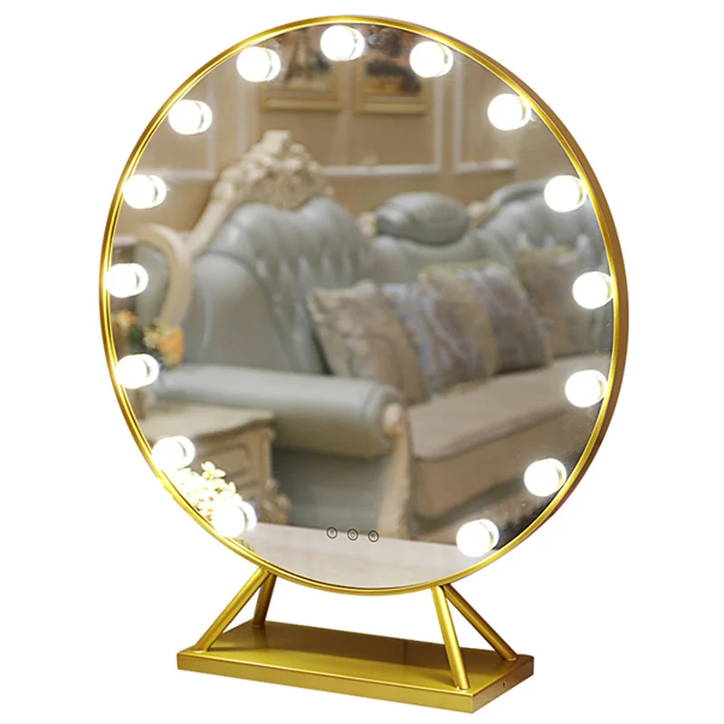 Светодиодный круглый зеркало для макияжа в скандинавском стиле, домашнее большое Настольное декоративное туалетное зеркало с подсветкой mx12291738