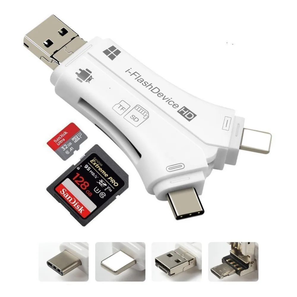 Все в 1 один считывающее устройство для Карт MicroSD устройство для чтения карт SD TF USB для iPad iPhone x 6 7 8 плюс для samsung S8 S9 Note8 LG G5 для huawei P20 Android