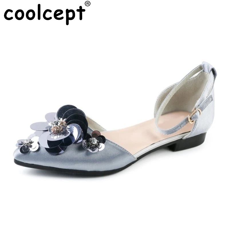 

Coolcept Women Bling Flower Flats Sandals Pointed Toe Crystal Ankle Strap Sandals Summer Holiday Shoes Women Footwear Size 35-39