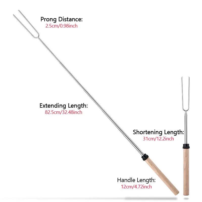 BBQ Grill Accessories Stainless Steel BBQ Skewers Flat Meat Outdoor Barbecue Accessories Tools Stretch Skewer Roasting Fork