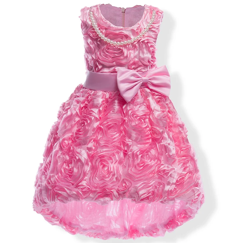 

Baby Rose Flower girl dresses kids Bow with necklace wedding party dress girls mermaid sleeveless princess dress fancy costume