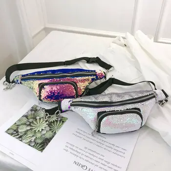 

Sequined color hip hop waist bag female fanny pack outdoor leisure travel purse chest bag