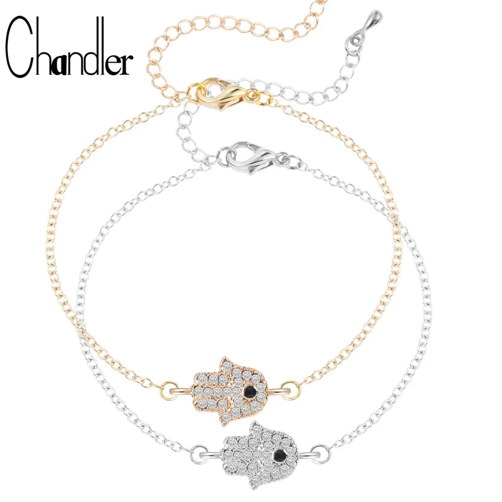 Chandler Simple CZ Hamsa Fatima Hand Evil Eyes Palm Bracelet Magic For Women Miro Paved Hand Ankle Handmade Fashion Jewelry Gift