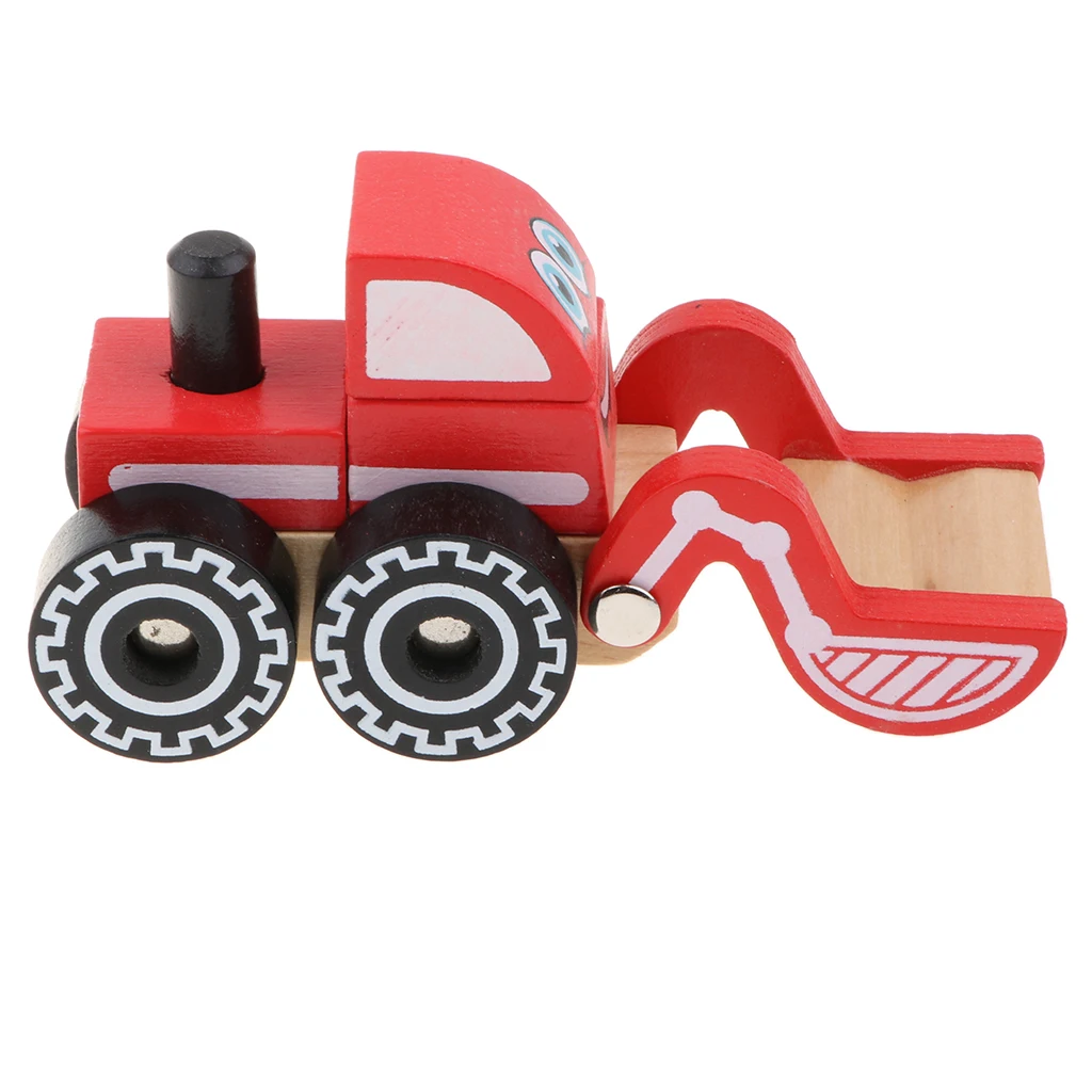 Wooden Construction Engineering Truck Push and Pull Toy, Great for Baby Toddler Motor Skill Development 