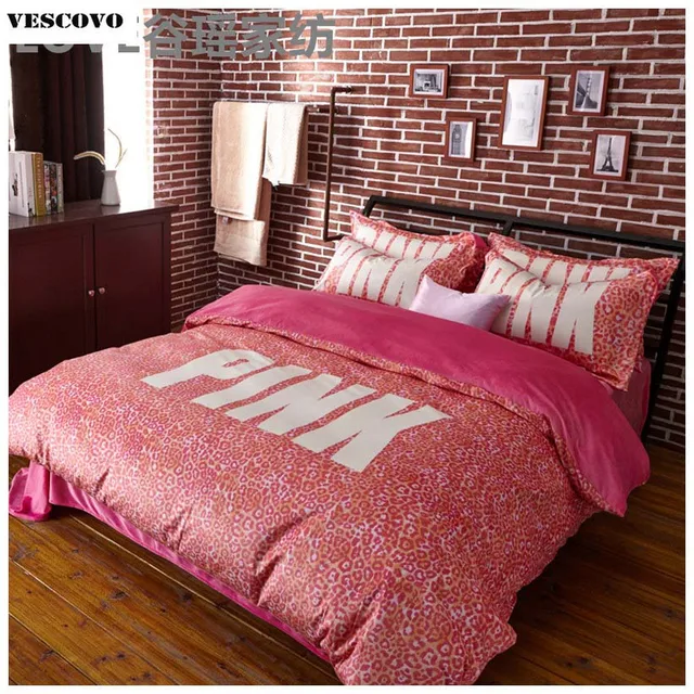 Us 90 25 5 Off Vs Pink 4pcs Bedding Sets For Girls Duvet Cover Set Pillowcases Flat Sheet Leopard Velvet Queen Bed Linen In From Home