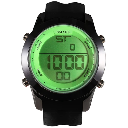 SMAEL, цифровые часы для мужчин, спортивные, водонепроницаемые, с будильником, с датой, модные, большой циферблат, часы для альпинизма, военные, уличные, повседневные, мужские, наручные часы - Цвет: Black  Green