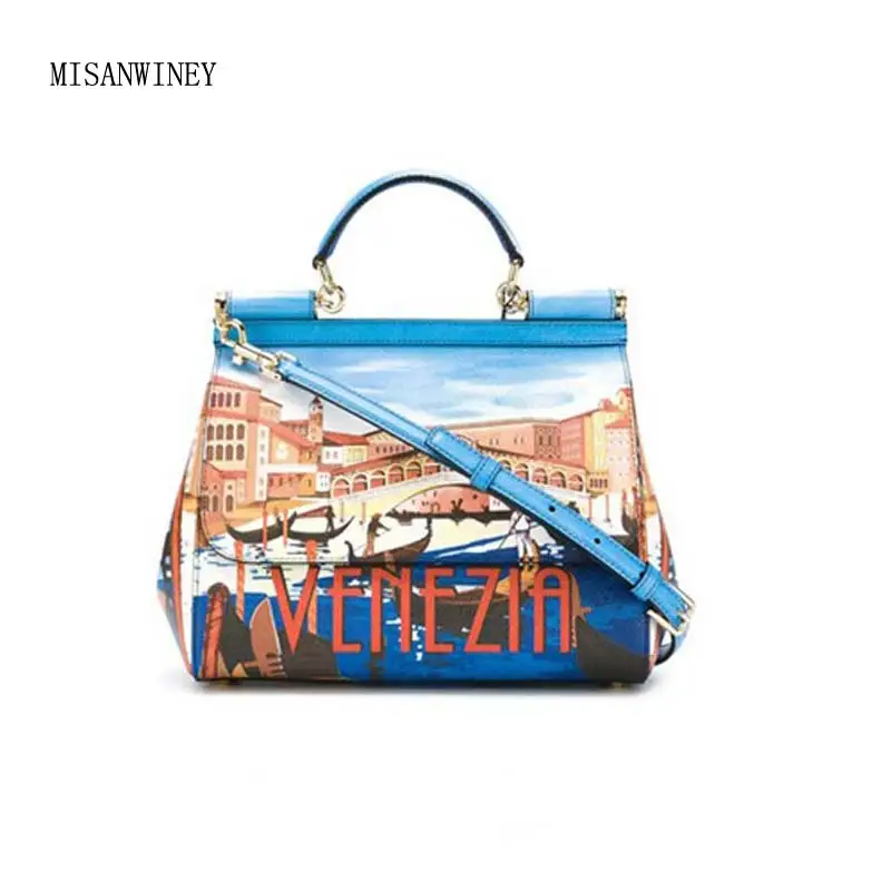 

New Sicily leather printed small satchel platinum bag, European and American fashion handbag, shoulder shoulder Bao Baonv
