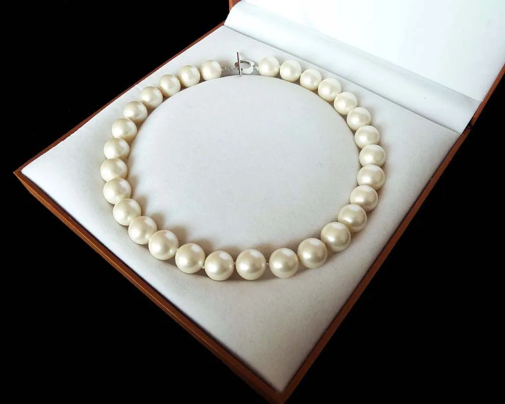 

AAA+ ry Rare Huge 12mm Genuine South Sea Cream White Shell Pearl Necklace Heart Clasp 18'' Chain 925 Sterling Silver