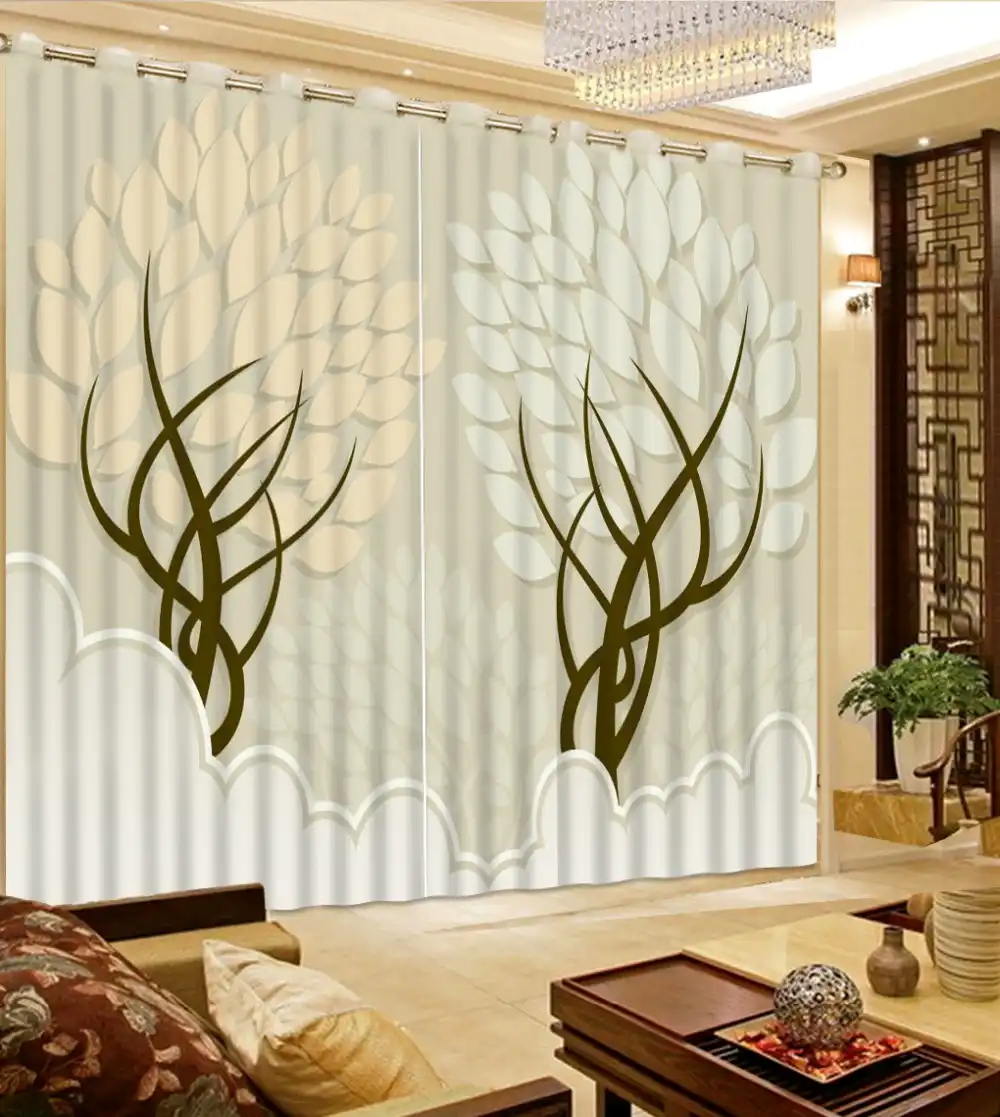 Custom 3d Curtain Fabric Modern Simplicity Depicting Trees 3d