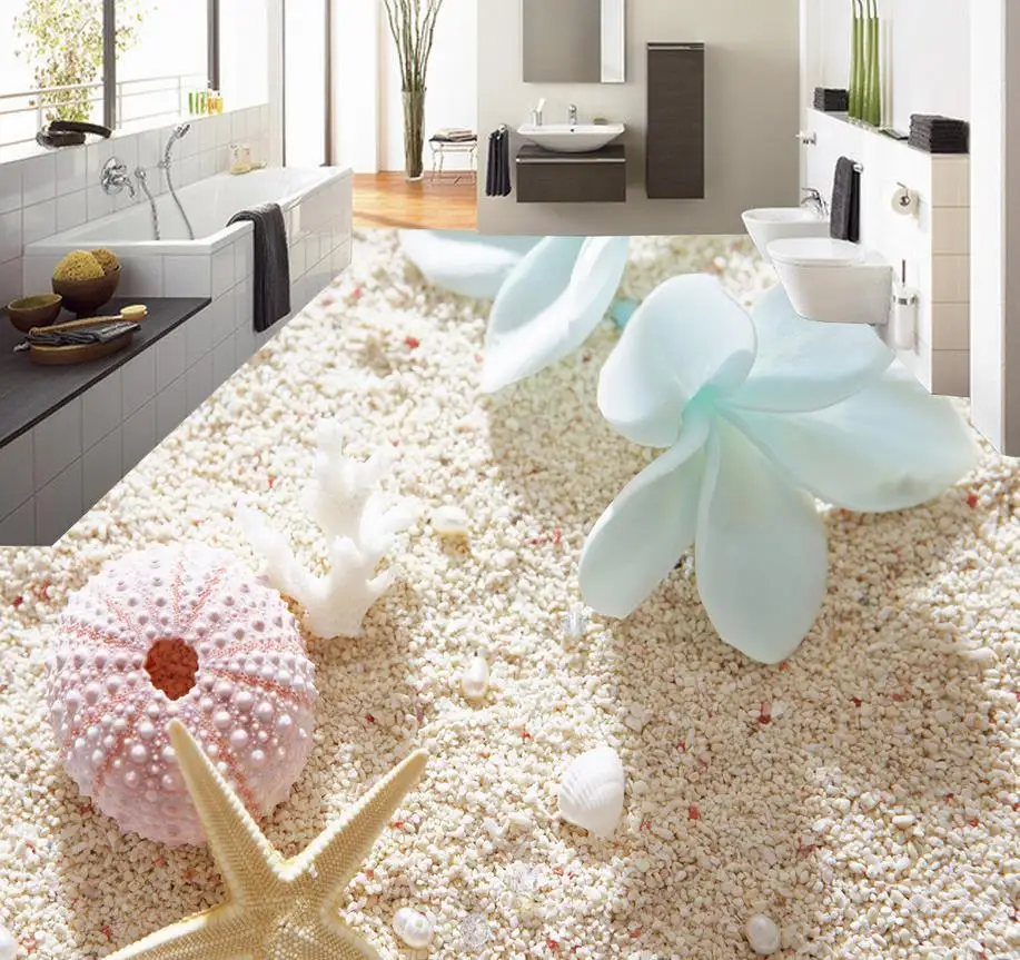 self adhesive PVC Wallpaper Romantic white sand beaches floor Custom