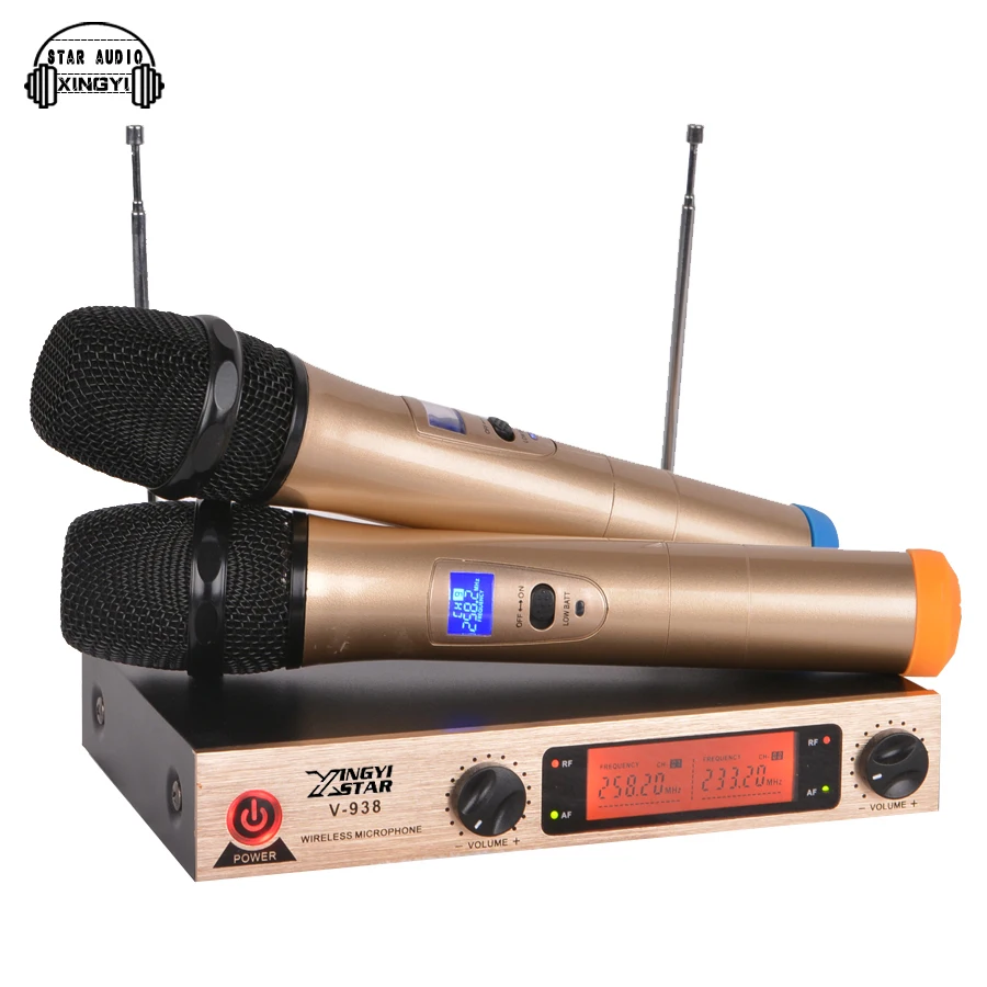 Professional Karaoke Wireless Microphone System V938 Dual Metal Handheld Cordless Mic 2 Channel