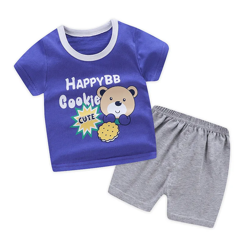 

2019 New summer baby boy clothes Cotton Short Sleeve T-shirt Set kids girls clothes set body suit cartoon bear Children's sets