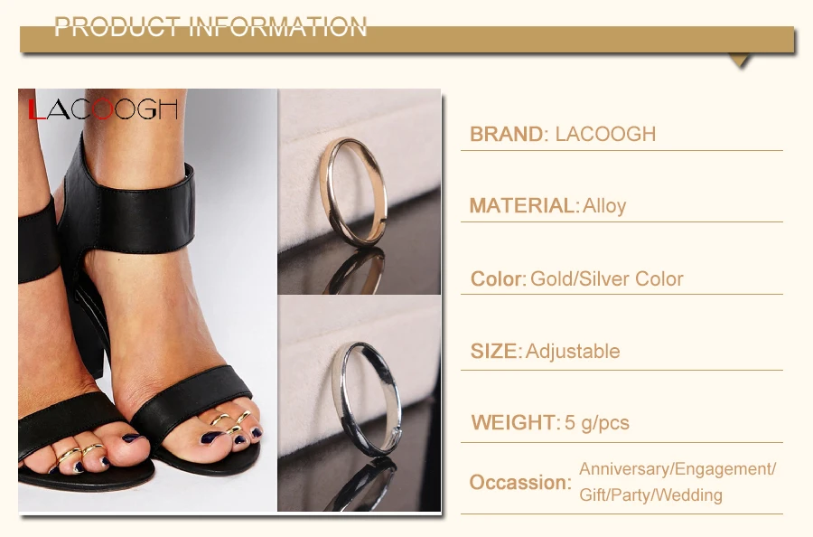 Lacoogh Новые 1 шт серебряные золотые Модные Простые Кольца для ног Ювелирные изделия пляжное металлическое регулируемое кольцо на палец ноги трендовый сплав для женщин девушек