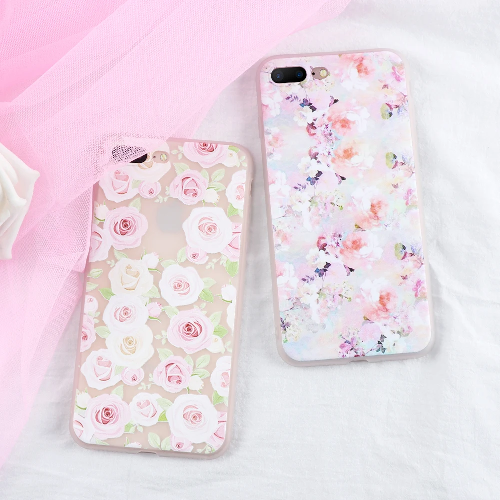 

White Matte Phone Fundas For iPhone XR For iPhone 7 Plus 8 7 6 6S Plus 5 5S SE luxury Flower Cover For iPhone X XS Max Soft Case