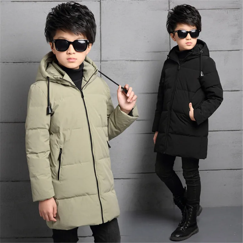 

New Winter Boys Down Cotton Coats Children Clothing Teenage Long Thick Warm Jackets Clothes Kids Hooded Cotton Outerwears G133