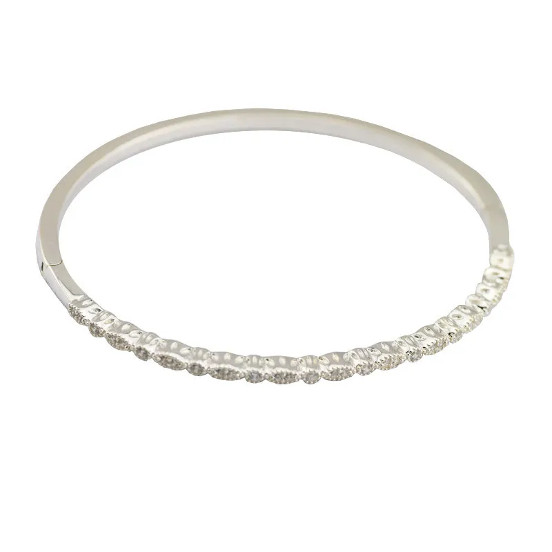 

Authentic 925 Sterling Silver Timeless Elegance Oval Shape Bangle With Clear CZ for Women DIY Fine Jewelry SLB023