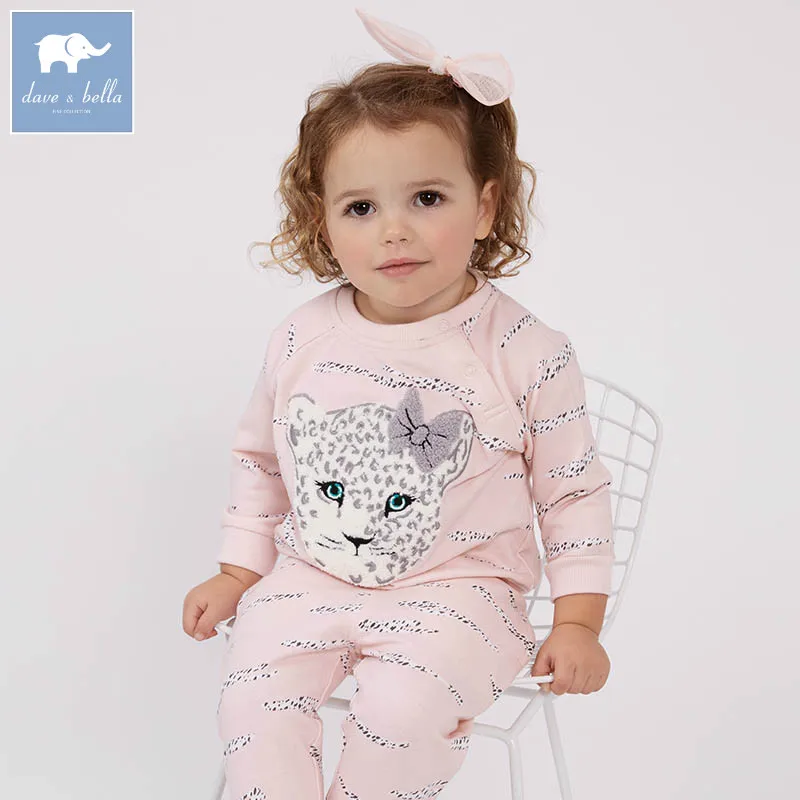 Dbj7146 Dave Bella/комплект весенней одежды для маленьких девочек детская розовая леопардовая расцветка костюм детская одежда для малышей