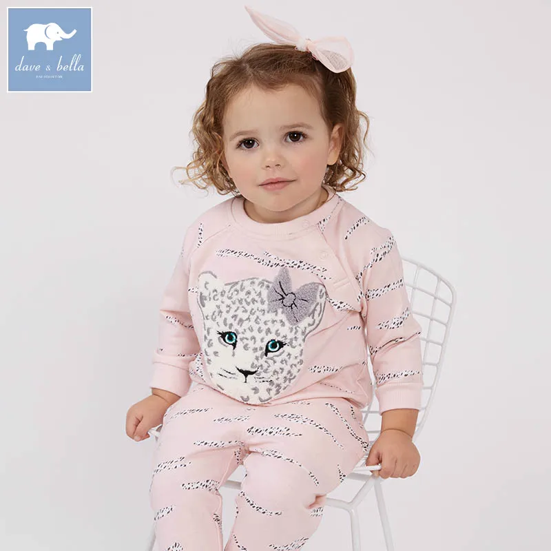 

DBJ7146 dave bella spring baby girls clothing sets kids pink leopard print suit children toddler outfits high quality clothes