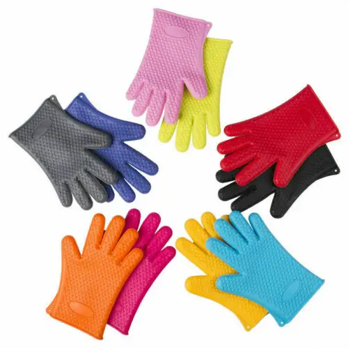 

1 Pair of Gloves Heat Resistant Silicone Gloves Kitchen BBQ Oven Cooking Mitt Candy Heat Protector Solid10 Colors Home Gloves