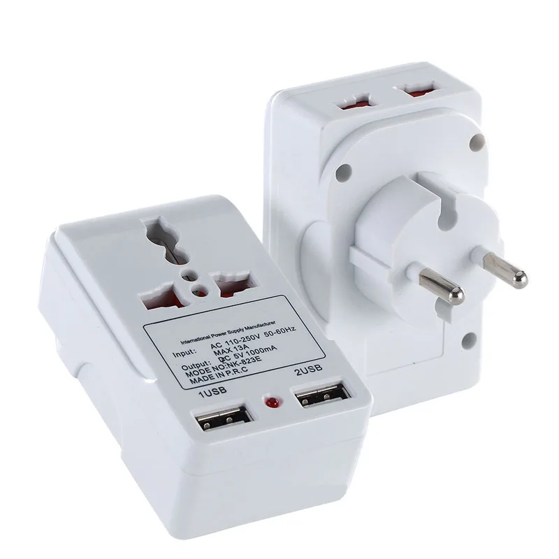 US/EU/UK Plug 2 Ports USB Travel Charging Mains Wall AC Multi Power