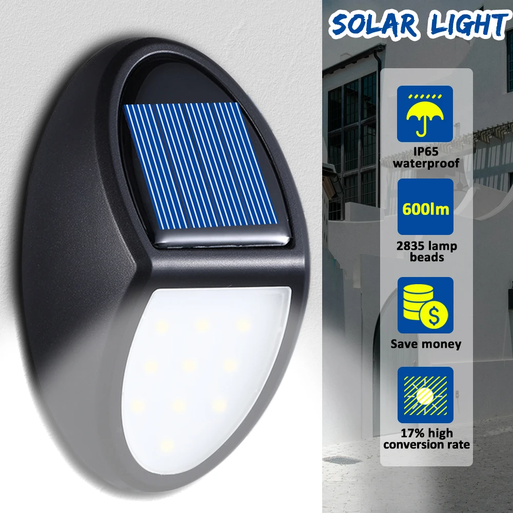 

IP65 Waterproof 10 LEDs Solar Light 600LM Super Bright Outdoor Solar Wall Lights with Sensor for Yard Garden Wall Lamps