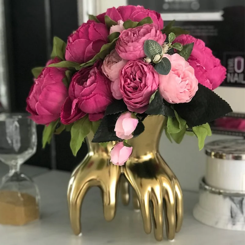 Artificial Flowers Silk Rose Peony Artificial Flowers Bouquet for Wedding Party Home Decoration Fake Flowers A49B25