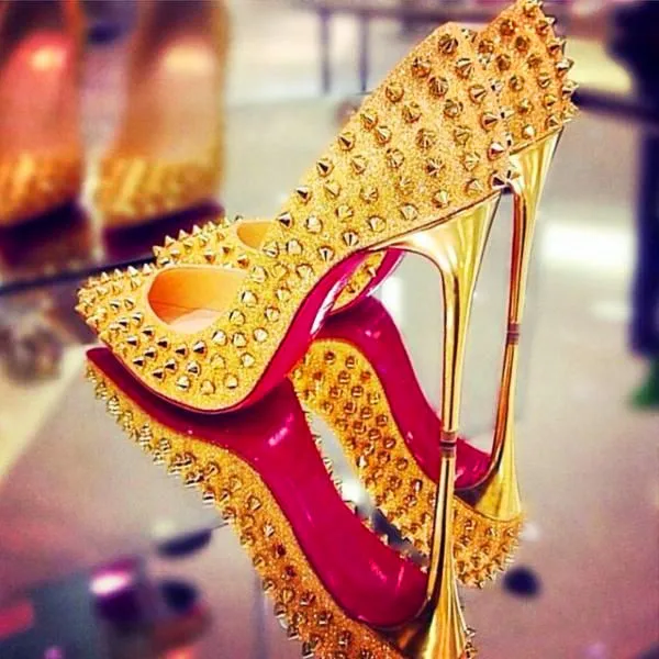 gold heels red bottoms