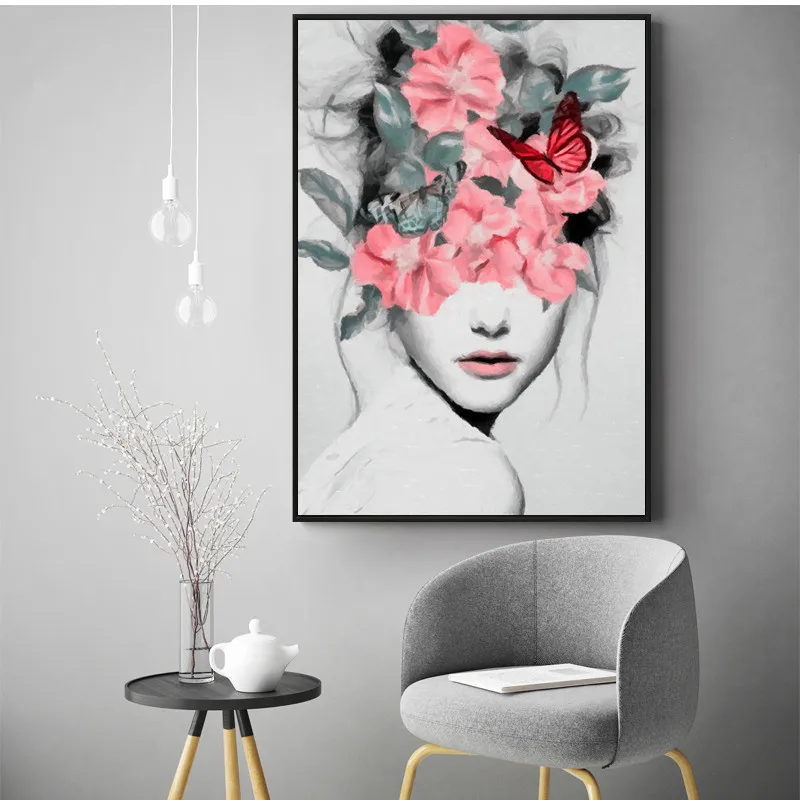 

Nordic Kids Room Home Decoration Posters Watercolor Flower Girl Portrait Canvas Painting Wall Art Print Picture For Living Room