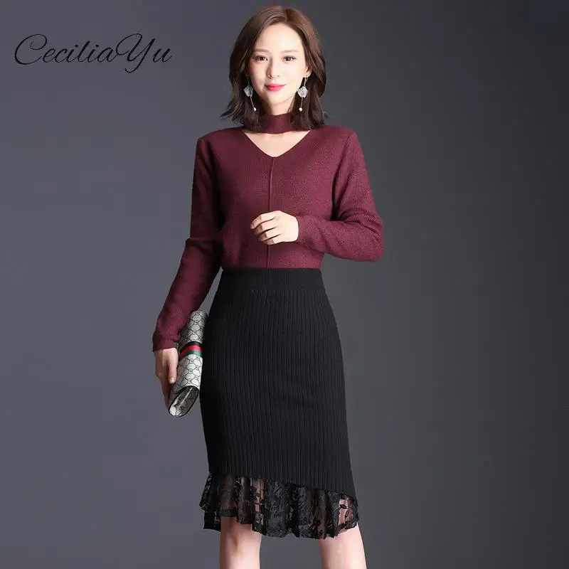 

Skirts Womens Lace Half-length Skirt Female Autumn And Winter 2019 New Korean Crocheted High-waist Buttock Skirt Ceciliayu