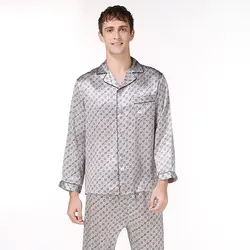 2 XLmens Шелковый пижамный комплект письмо с длинным рукавом 2019 шелк пижамы бренд для мужчин шелковые пятна Летняя мода повседневное пижам