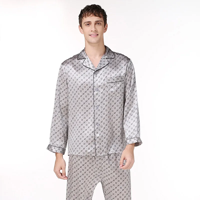 2XLmens silk pajama set letter long sleeve mens silk night sleepwears