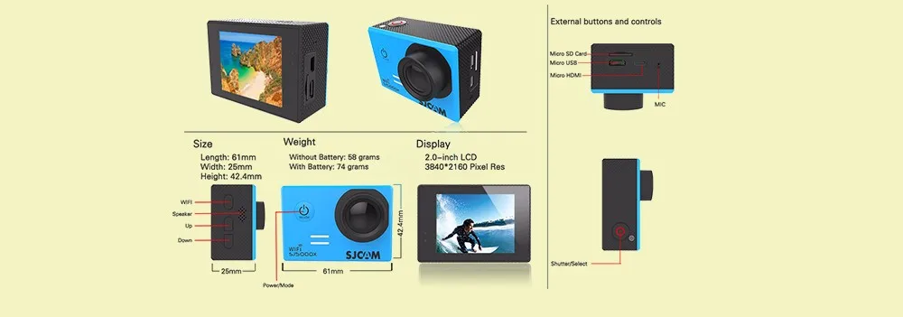 SJCAM SJ5000X Elite Edition Wi-Fi 4 К 24fps 2 К 30fps гироскоп Спорт Камера HD Спорт DV 2,0 ЖК-дисплей 30 м Водонепроницаемый Шлем Действие Камера