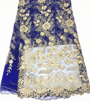 

2018 Latest French Nigerian Laces Fabric High Quality Royal Blue Tulle African Laces Fabric Wedding African French Tulle Lace