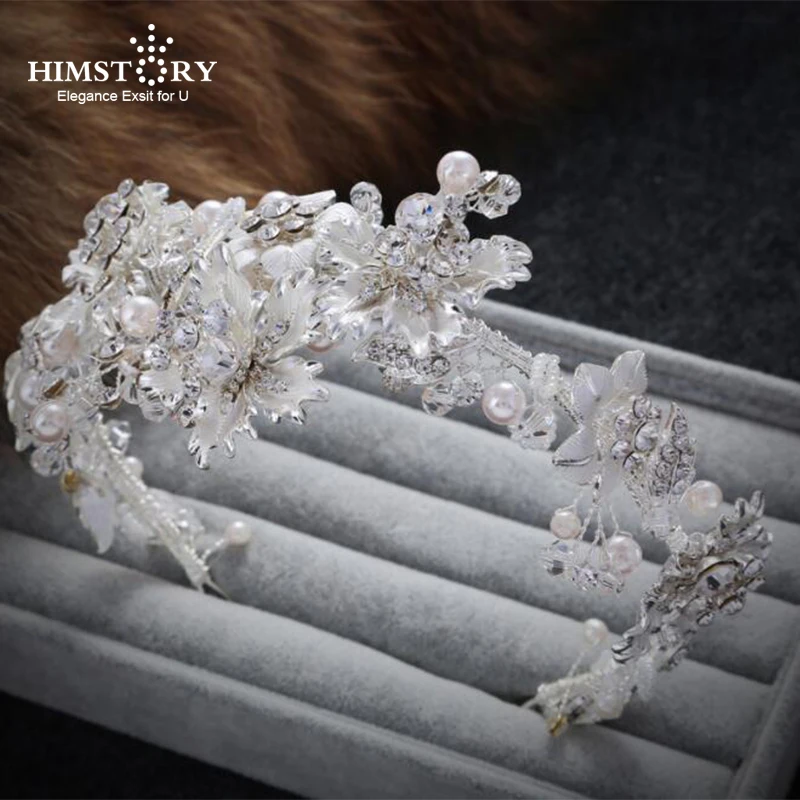 Gorgeous White Crystal Rhinestones Pearls Flower Wedding Hair accessories Hairband Bridal Headband Bridesmaids Jewelry Women | Украшения и