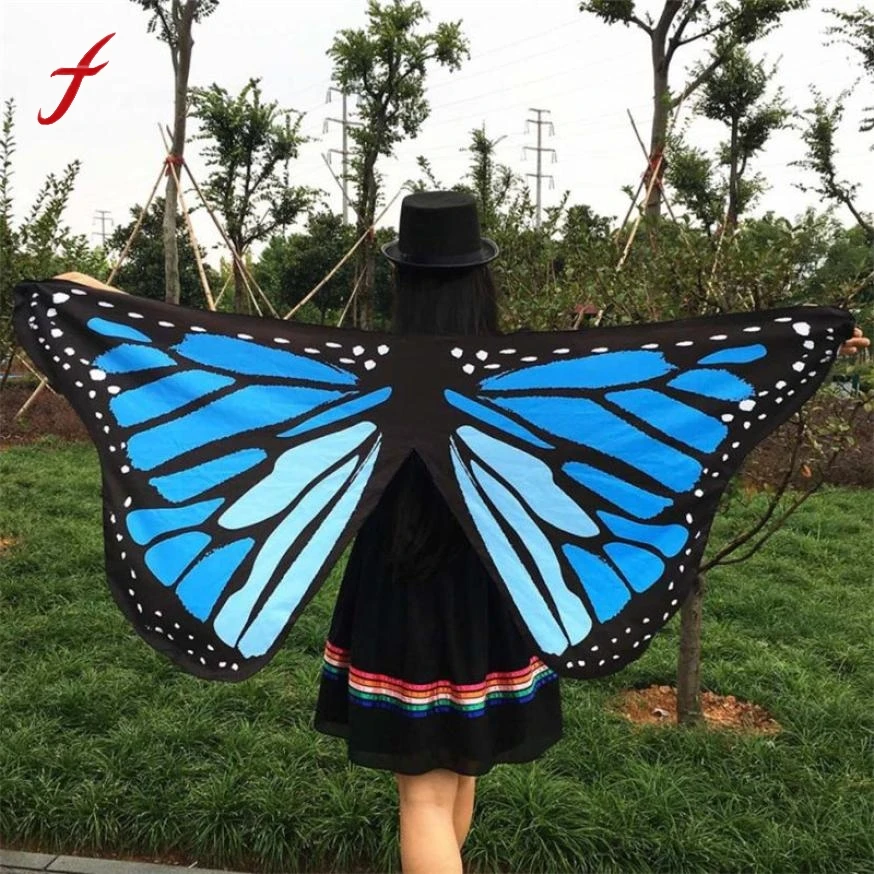 

2017 Hot Sale Soft Fabric Fairy Butterfly Wings Shawl Ladies Nymph Pixie Yellow Blue Purple Multicolor Shawl Costume Accessory