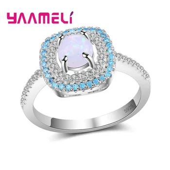 

New Arrival Elegant Romantic Ring 925 Sterling Silver Accessories Pretty Wonderful Party Jewelry Pave Blue Crystal