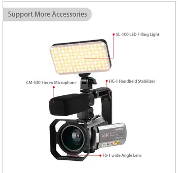 

ORDRO 4K Video Camera 30FPS Night Vision 4K Camcorder H.265 Format Support Stereo Microphone GPS Receiver 13mp cmos 64 digital z