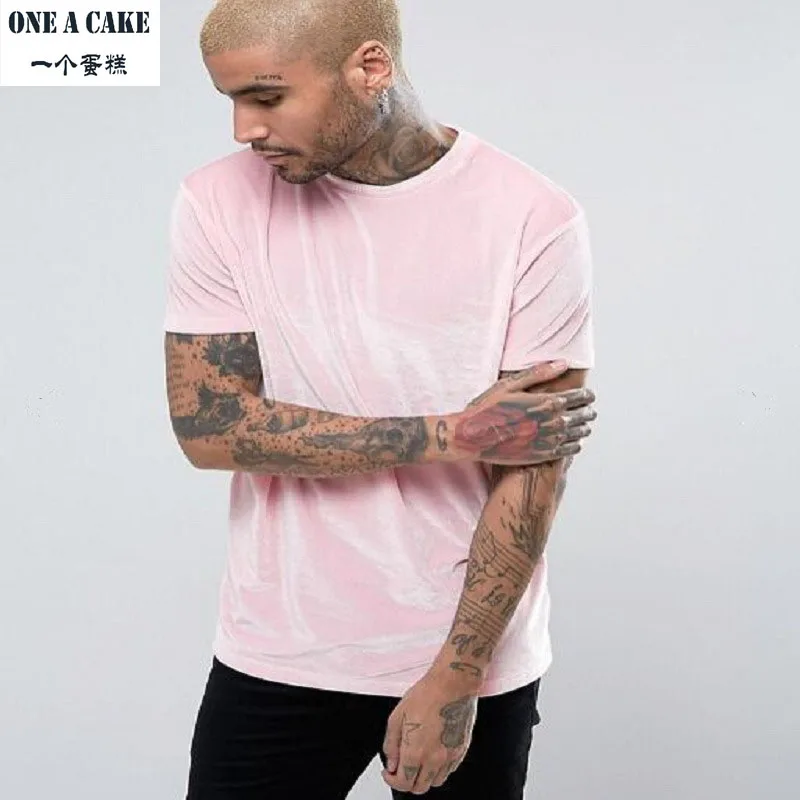 Tek Bir Kek Moda Hi-Sokak Erkekler Genişletilmiş Gömlek Kadife Erkek Kalça Hop Longline T Shirt Altın Yan Fermuar Kadife Kavisli Hem Tee