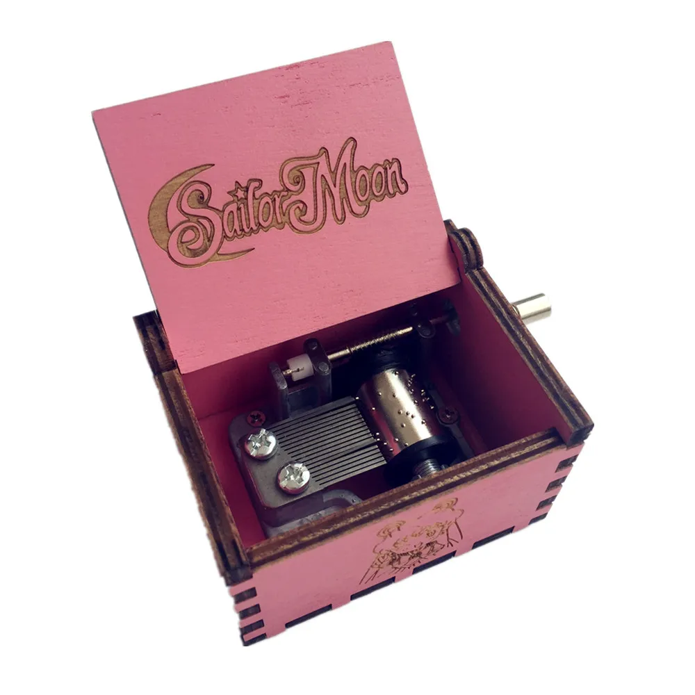 

Pink Wooden Sailor Moon Music box Crystal Theme Handmade Engraved Musical boxes Christmas birthday gift for Girlfriend