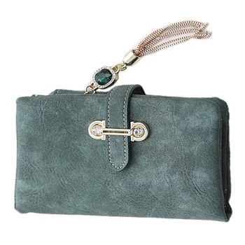 

2016 Fashion Women Wallets Drawstring Nubuck Leather Zipper Wallet Women's Short Design Purse Retro Tassels Clutch