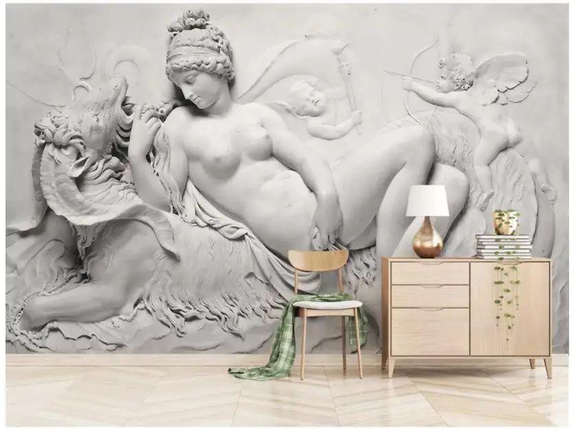 Custom Wall Mural Modern Art Painting Mural Wallpaper European 3D embossed black and white nude beauty angel background wall Custom Wall Mural Modern Art Painting Mural Wallpaper European 3D embossed black and white nude beauty angel background wall