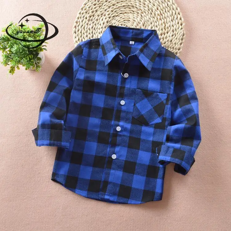 

YAUAMDB kid shirts 2017 autumn boys girls 4-14Y tops&tee cotton children clothes plaid pocket comfortable brand clothing y28