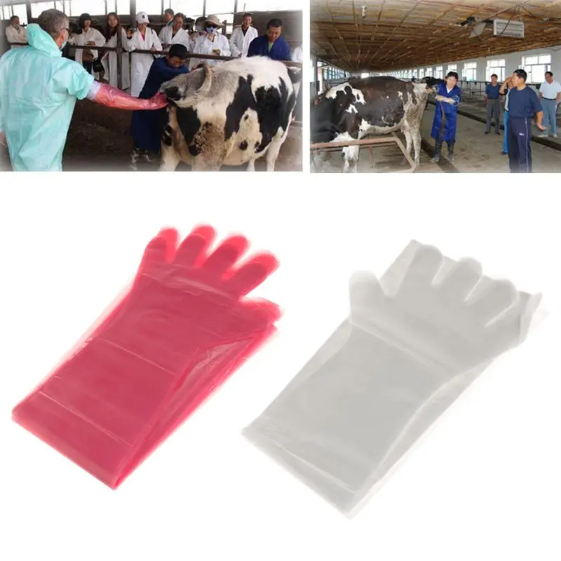 

50Pcs Disposable Gloves Pack Long-Arm Veterinary Exam Hand Protection Tool Soft Plastic For Farm Medical Pro